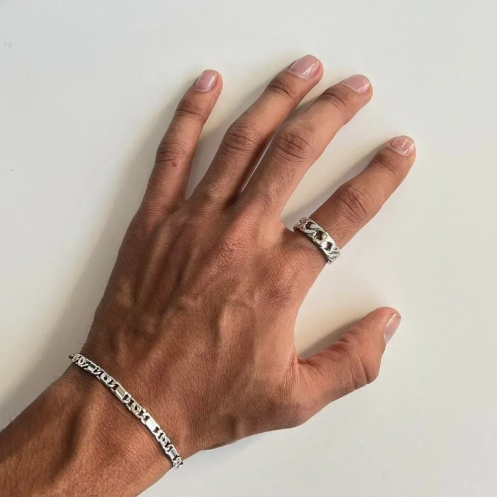 Y2K 2000s vintage silver Cuban link ring